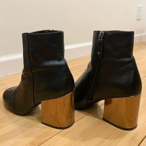 Leather black ankle boots with gold heels size 8